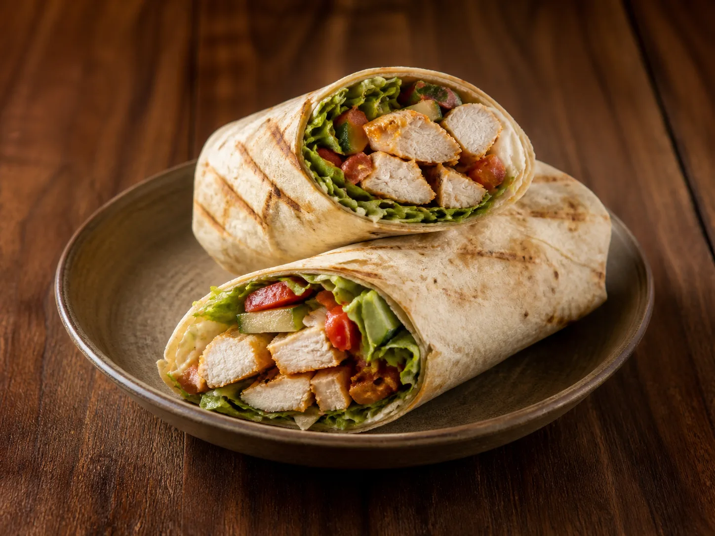 Grilled chicken wrap with fresh salad